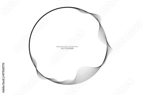 Vector abstract circles lines wavy in round frame black isolated on white background with empty space for text