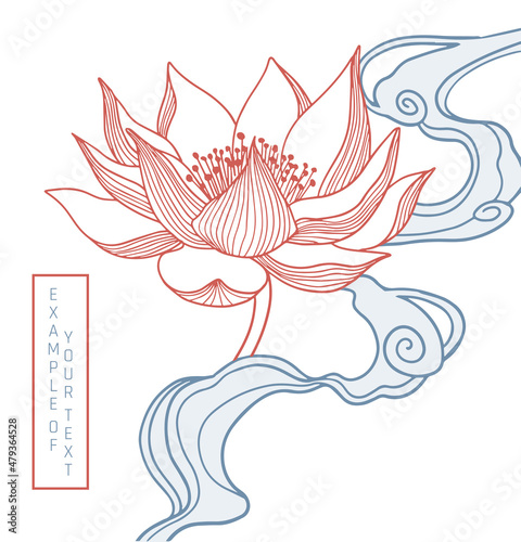 abstract lined red and blue illustration of lotus 