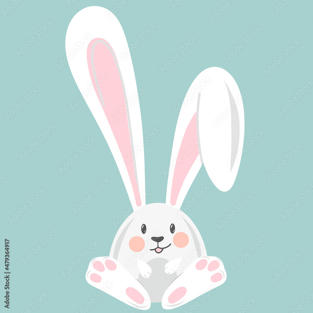 Fototapeta premium Cartoon character Easter white rabbit. Perfect for tee shirt logo, greeting card, poster, invitation or print design.