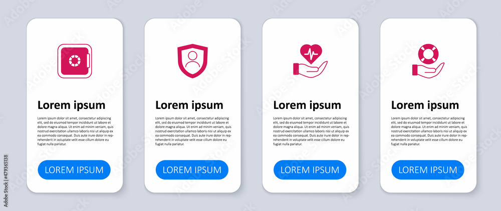 Set Lifebuoy in hand, insurance, with shield and Safe. Business infographic template. Vector Set Lifebuoy in hand, insurance, with shield and Safe. Business infographic template. Vector
