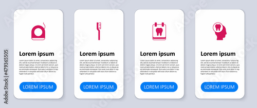 Set Toothache, Calendar with tooth, Toothbrush and Dental floss. Business infographic template. Vector