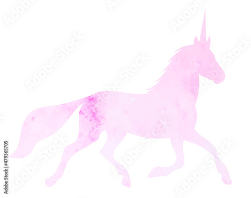 unicorn watercolor pink silhouette  isolated  vector