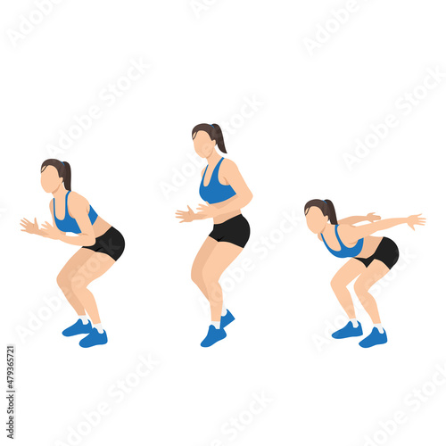 Woman doing Forward jump shuffle back exercise. Flat vector illustration isolated on white background
