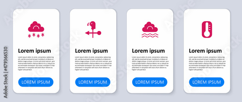 Set Thermometer, Fog and cloud, Rooster weather vane and Cloud with snow. Business infographic template. Vector