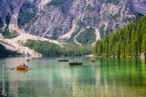 Beautiful view of Lake Braies in the province of Bolzan