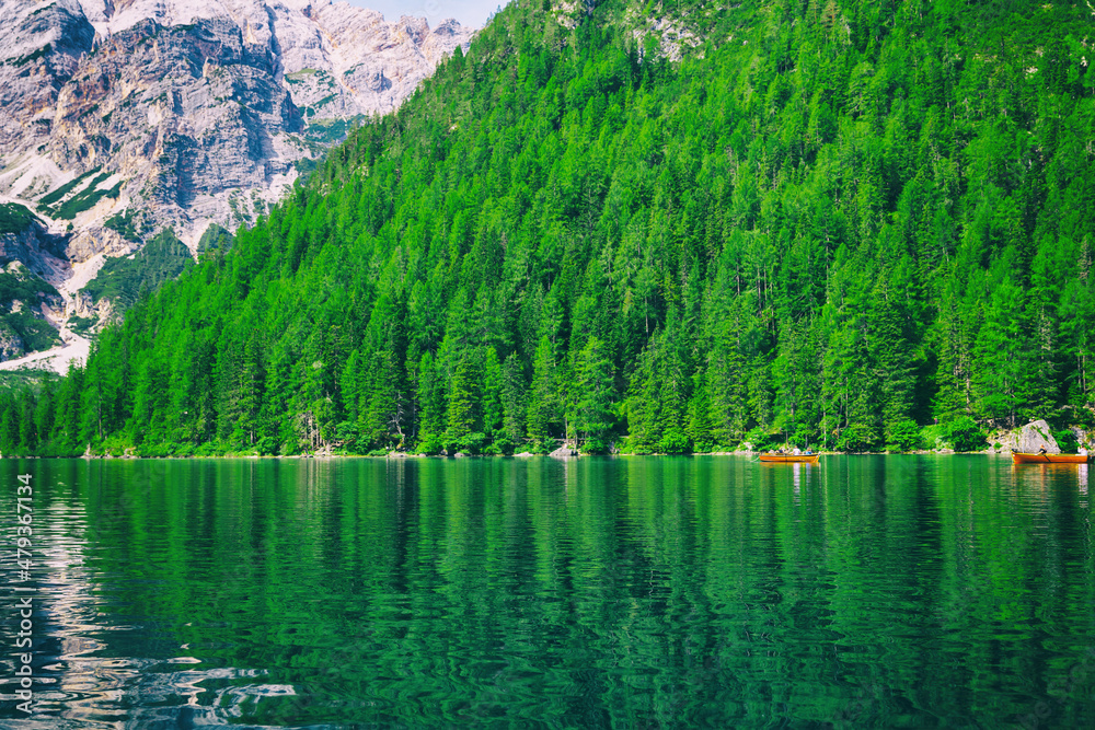 Beautiful view of Lake Braies in the province of Bolzan Beautiful view of Lake Braies in the province of Bolzan