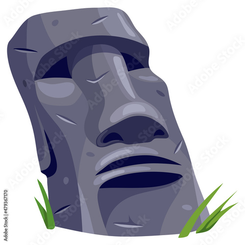Moai on Easter island. Isolated vector cartoon stone sculpture. Ancient statues civilizations of atlantis and lemuria.