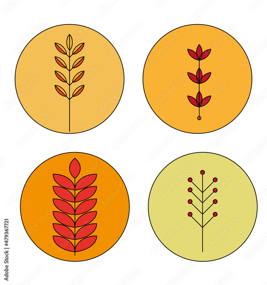 Set of abstract plants.Silhouette.Collection hand drawn, botanical and healing isolated plants.Herbs design template.Twigs and leaves with abstract colorful forms Set of abstract plants.Silhouette.Collection hand drawn, botanical and healing isolated plants.Herbs design template.Twigs and leaves with abstract colorful forms
