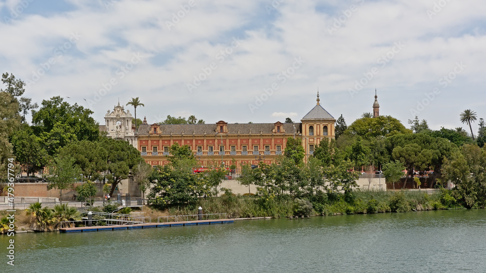 Palacio de San Telmo along river Guadalquivir in Seville,