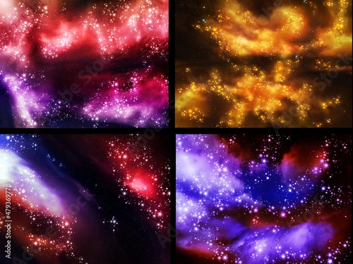 Interstellar nebulae. Cosmic gas and star clusters. Beauty of the universe. Science fiction cosmos, composite image. 