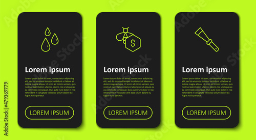 Set line Drops of honey, Sale bees and Beekeeping knife. Business infographic template. Vector