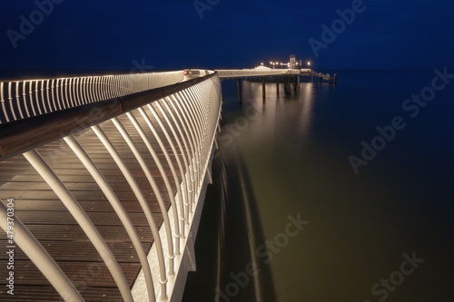 Canvas Print Neue Seebrücke von Koserow am frühen Morgen als Langzeitbelichtung