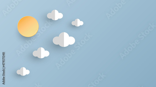 Cloud and sun paper art background design. Vector illustration