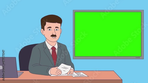 Reporter in the studio, the latest news, 4k animation
