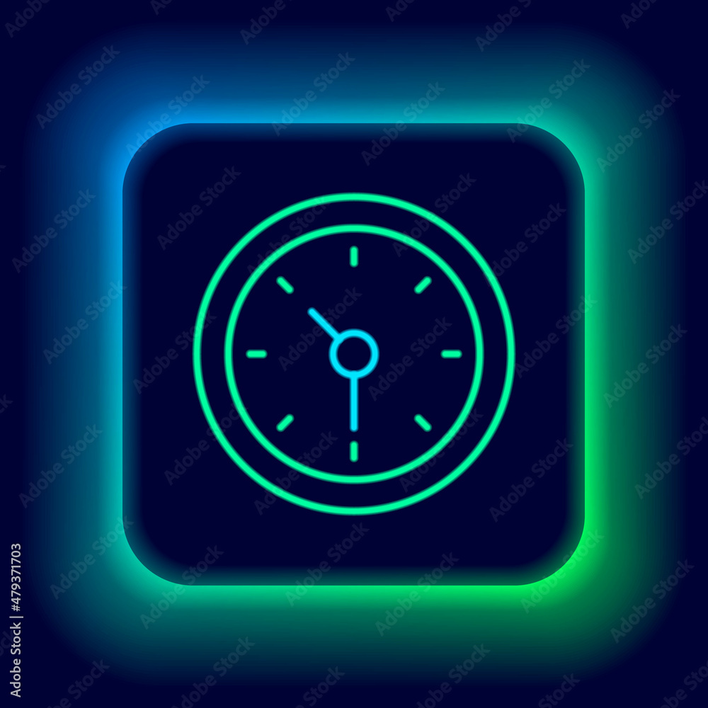 Glowing neon line Clock icon isolated on black background. Time symbol. Colorful outline concept. Vector Glowing neon line Clock icon isolated on black background. Time symbol. Colorful outline concept. Vector