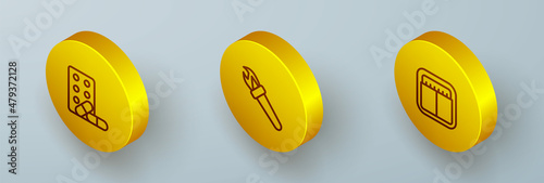 Set Isometric line Sports doping with dumbbell, Torch flame and mechanical scoreboard icon. Vector
