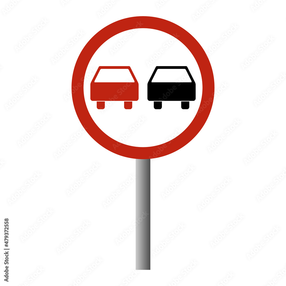 No overtaking warning road, prohibition transportation icon, car forbidden information vector illustration No overtaking warning road, prohibition transportation icon, car forbidden information vector illustration