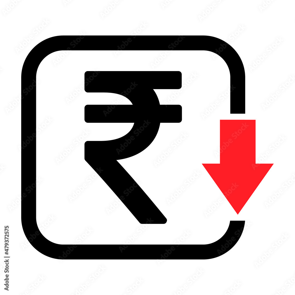 Cost reduction- decrease rupee icon. Vector symbol isolated on background Cost reduction- decrease rupee icon. Vector symbol isolated on background