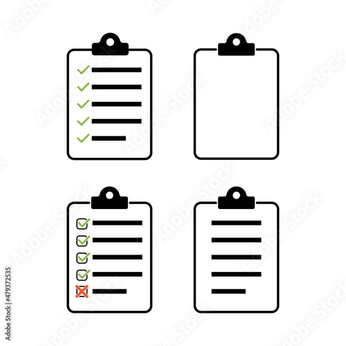 Check list , checklist set flat web icon isolated white background. Mark symbol, document collection test, vector illustration