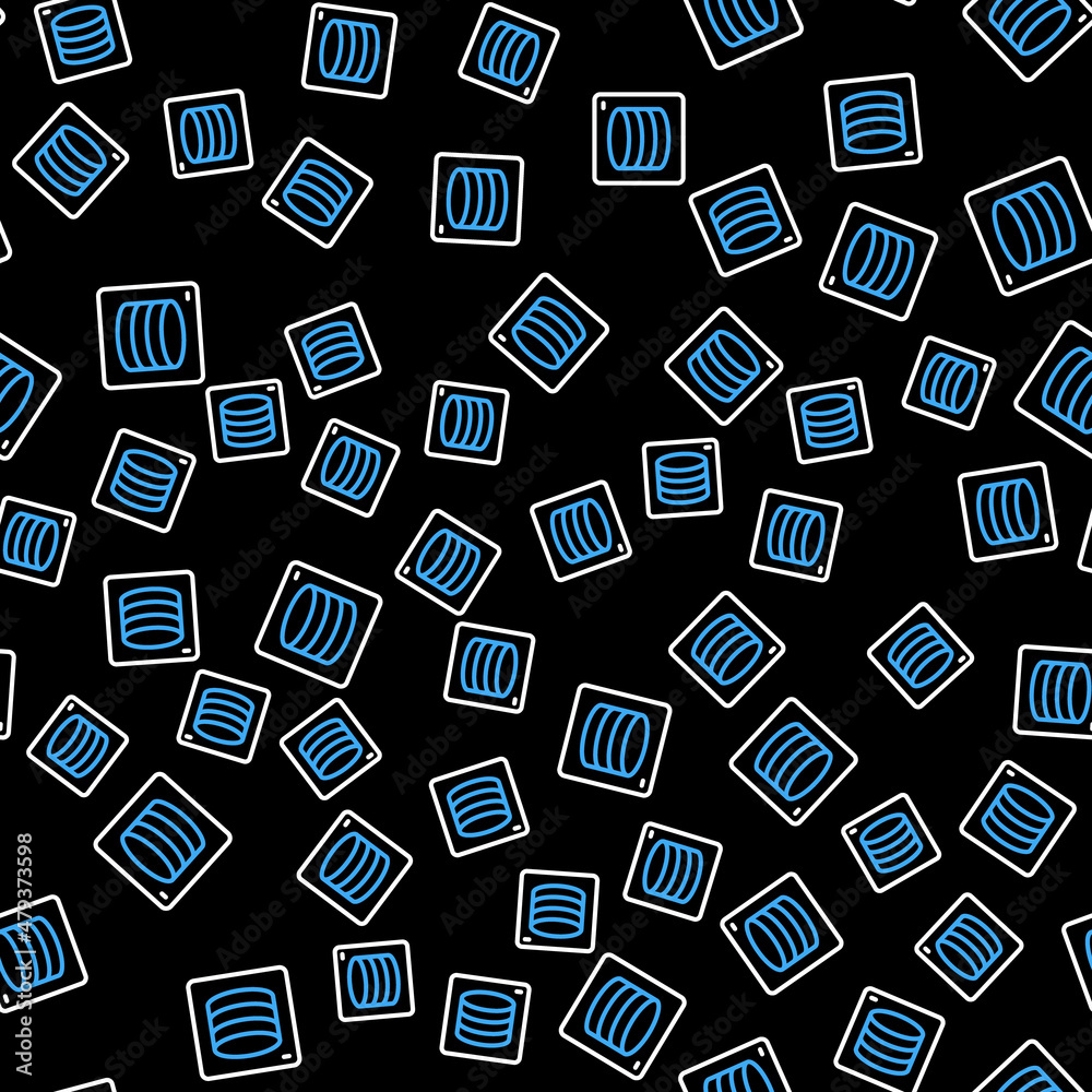 Line Server, Data, Web Hosting icon isolated seamless pattern on black background. Vector