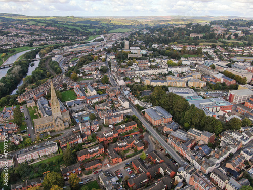 an aerial view of the centre of Exeter City showing Saint Davids railway station © chris
