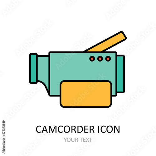 Vector illustration with videocamera icon. Outline drawing.