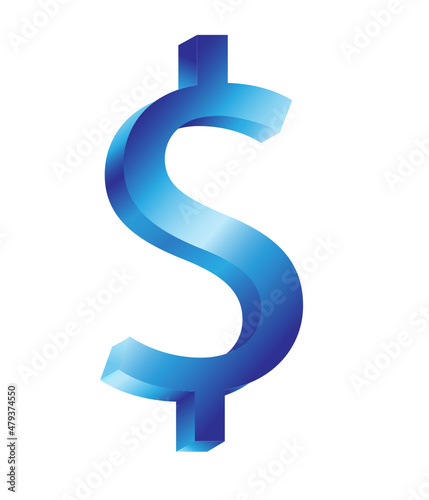 Vector image of a blue dollar with glare from light on a white background