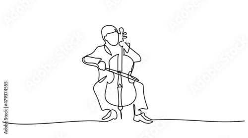 Musician playing cello. Continuous one line drawing. photo