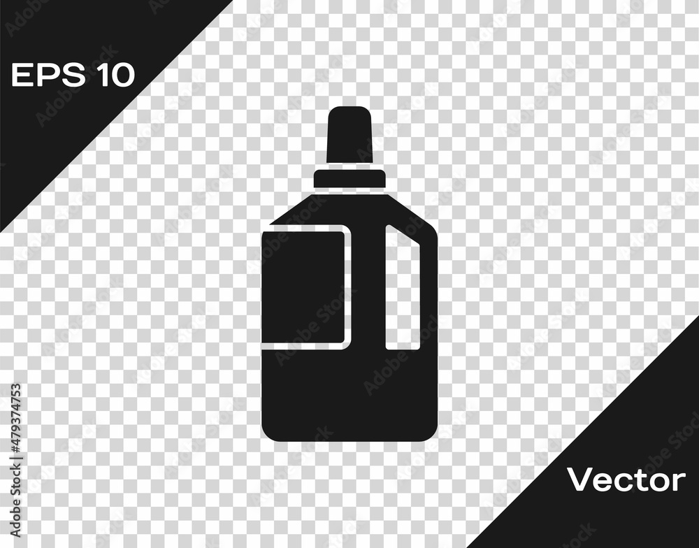 Black Fabric softener icon isolated on transparent background. Liquid laundry detergent, conditioner, cleaning agent, bleach. Vector Illustration Black Fabric softener icon isolated on transparent background. Liquid laundry detergent, conditioner, cleaning agent, bleach. Vector Illustration