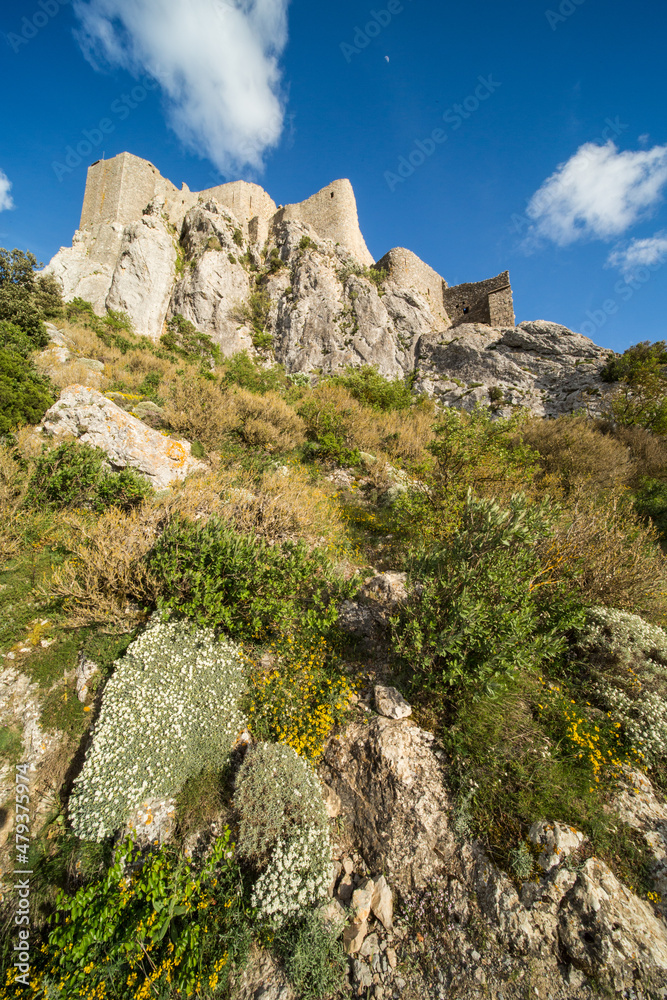 Queribus Cathar Castle Exterior Walls and Ruins in Aude France