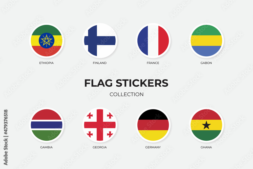 Flag Stickers of Ethiopia, Finland, France, Gabon, Gambia, Georgia, Germany and Ghana Flag Stickers of Ethiopia, Finland, France, Gabon, Gambia, Georgia, Germany and Ghana