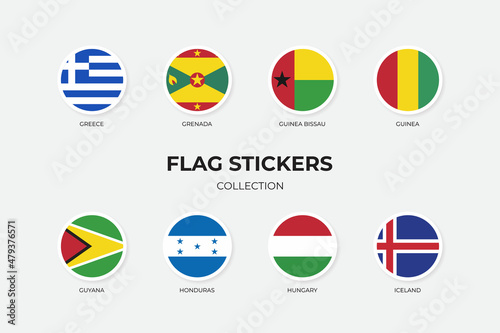 Free Download Flag Stickers of Greece, Grenada, Guinea Bissau, Guinea, Guyana, Honduras, Hungary, and Iceland - GFXLoad