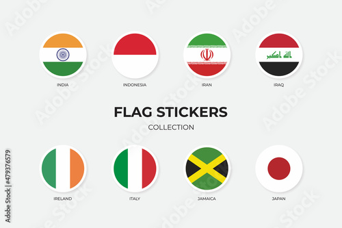 Flag stickers of India, Indonesia, Iran, Iraq, Ireland, Italy, Jamaica, Japan