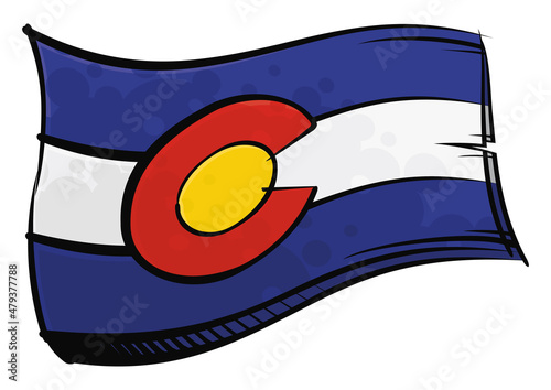 Painted Colorado flag waving in wind