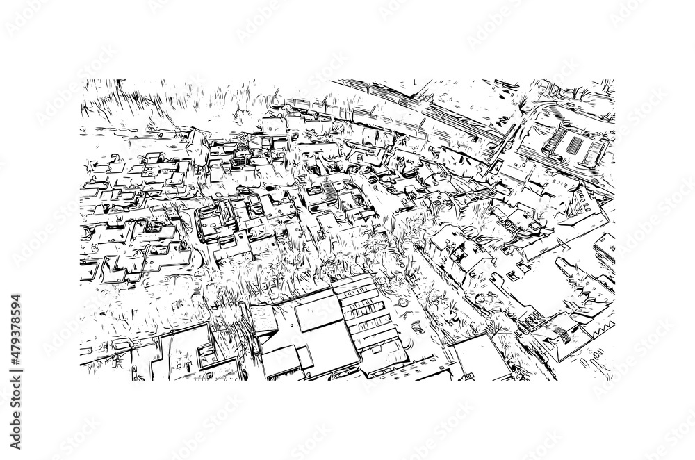Obraz premium Building view with landmark of Louvain la Neuve is a planned village in the municipality of Ottignies. Hand drawn sketch illustration in vector.