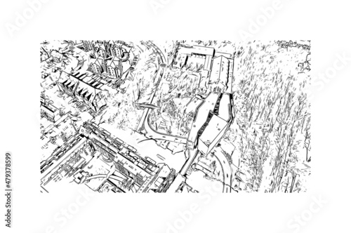 Building view with landmark of Louvain la Neuve is a planned village in the municipality of Ottignies. Hand drawn sketch illustration in vector. photo