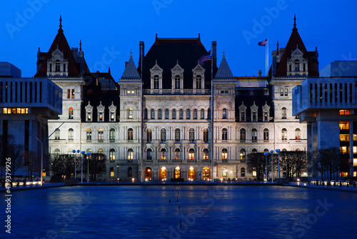 New York State Capitol, in Albany, New York houses the governments legislative branch and is the center of politics in the state