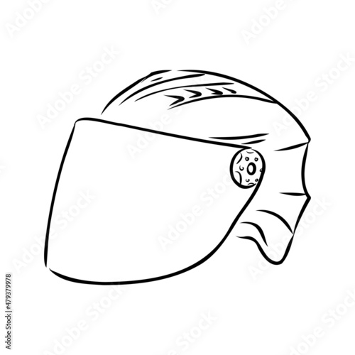 Safety bike helmet hand drawn black and white vector illustration. Retro headwear, casque sketch. Cycle accessory monochrome design element. Vintage bicycle headgear isolated on white background