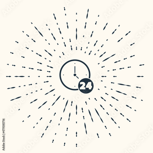Grey Clock 24 hours icon isolated on beige background. All day cyclic icon. 24 hours service symbol. Abstract circle random dots. Vector