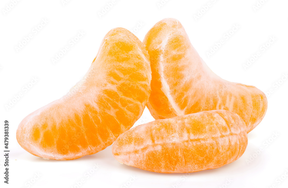 Ripe slices of mandarin tangerine or orange isolated on white background Ripe slices of mandarin tangerine or orange isolated on white background