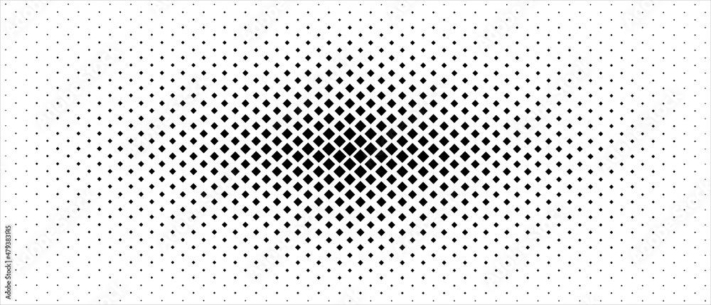Halftone mosaic background. Design of geometric shapes. The texture of rhombuses of different sizes. Pattern on the lines. Banner, poster for technology, medicine, websites, social networks. Vector