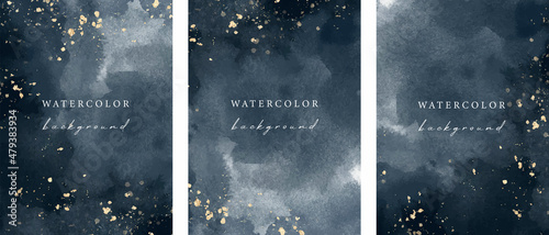 Set of vector watercolour universal backgrounds with glitter and copy space for text 