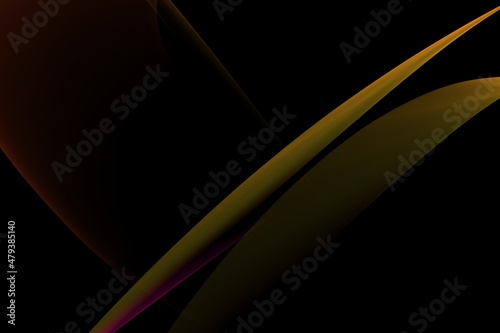 Abstract illustration of waves of different wavelengths and partially illuminated strange shapes in a dark space