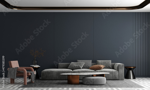 Fototapeta Naklejka Na Ścianę i Meble -  Modern decoration and mock up and luxury living room interior and empty blue wall texture background
