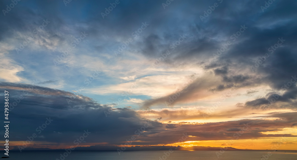A cloudy sunset over the sea as background or texture