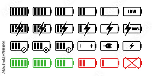 Phone battery simple flat icon set vector illustration