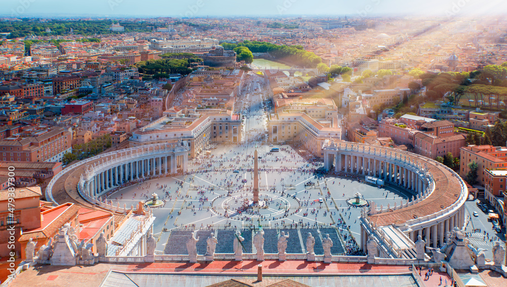 Famous Saint Peter's Square in Vatican and aerial view of the city - Rome, Italy