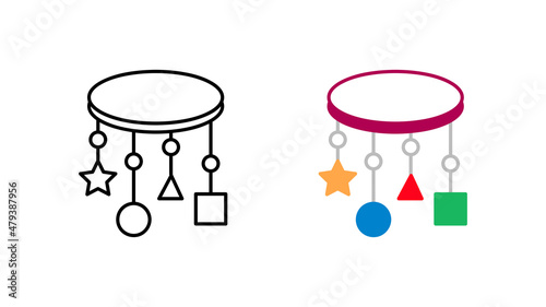 Geometric cube baby icon special collection colorful icon set swinging in air. Upload the floating toy vector. Design element colored flat icon and linear symbol. Editable linear icon set.