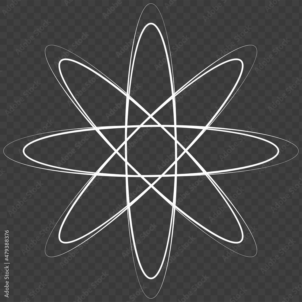 White atom icon and symbols on transparent background. Vector White atom icon and symbols on transparent background. Vector