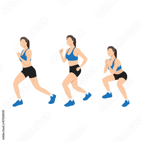 Woman doing Flutter kick Squat exercise. Flat vector illustration isolated on white background